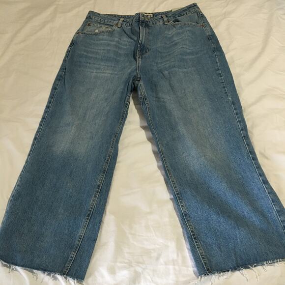 NWT TOPSHOP MOTO women's crop 36/32 wide leg raw edge jeans Retail $75 - Picture 2 of 12